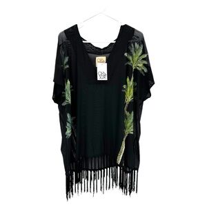 CHASER | NWT Women’s Palm Tree Print Black Swim Cover Up